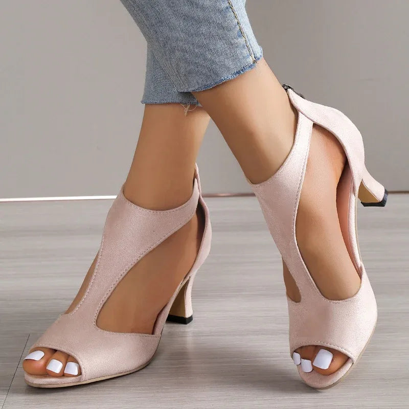 Women's Zippered High Heeled Fish Beak Sandals - Dazzling Beauty Solution