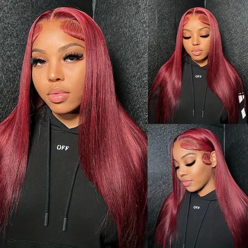 Wine Red Straight Front Lace Straight Hair Wig - Dazzling Beauty Solution