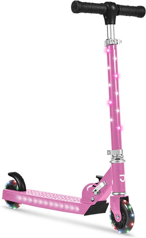 2-Wheel Light-Up Kick Scooter, Light up Deck and Wheels, Height Adjustable Handlebar, Rear Brake, Easy-Folding Mechanism, 4 or 6 Inch Wheels