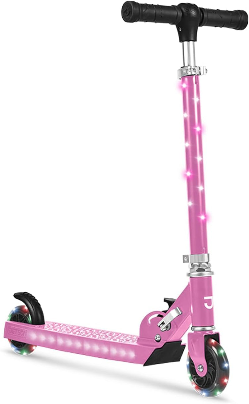 2-Wheel Light-Up Kick Scooter, Light up Deck and Wheels, Height Adjustable Handlebar, Rear Brake, Easy-Folding Mechanism, 4 or 6 Inch Wheels