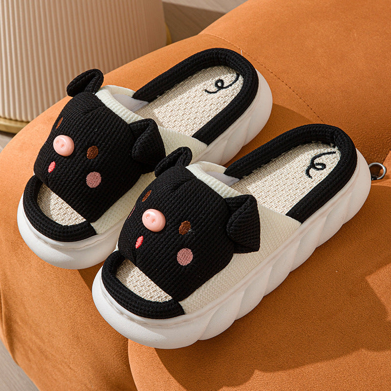 Piggy Cute Couple Open Toe Linen Cotton Linen Slippers - Dazzling Beauty Solution