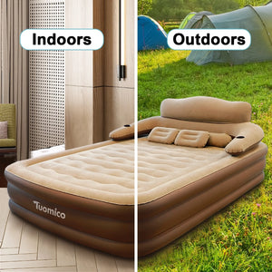 18In Queen Air Mattress with Headboard, Inflatable Mattress Airbed for Camping