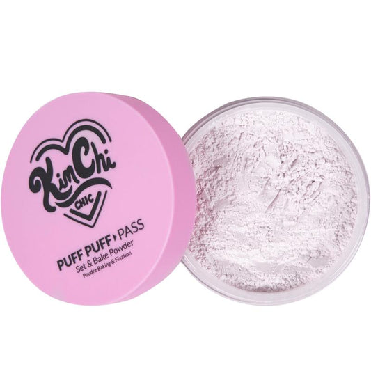 Kimchi Chic Puff Puff Pass Set & Bake Powder with Rice Powder & Vitamin-E, Lightweight & Translucent Makeup, Cosmetic Setting Powder