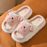 Piggy Cute Couple Open Toe Linen Cotton Linen Slippers - Dazzling Beauty Solution
