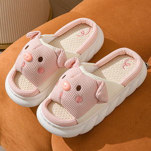 Piggy Cute Couple Open Toe Linen Cotton Linen Slippers - Dazzling Beauty Solution