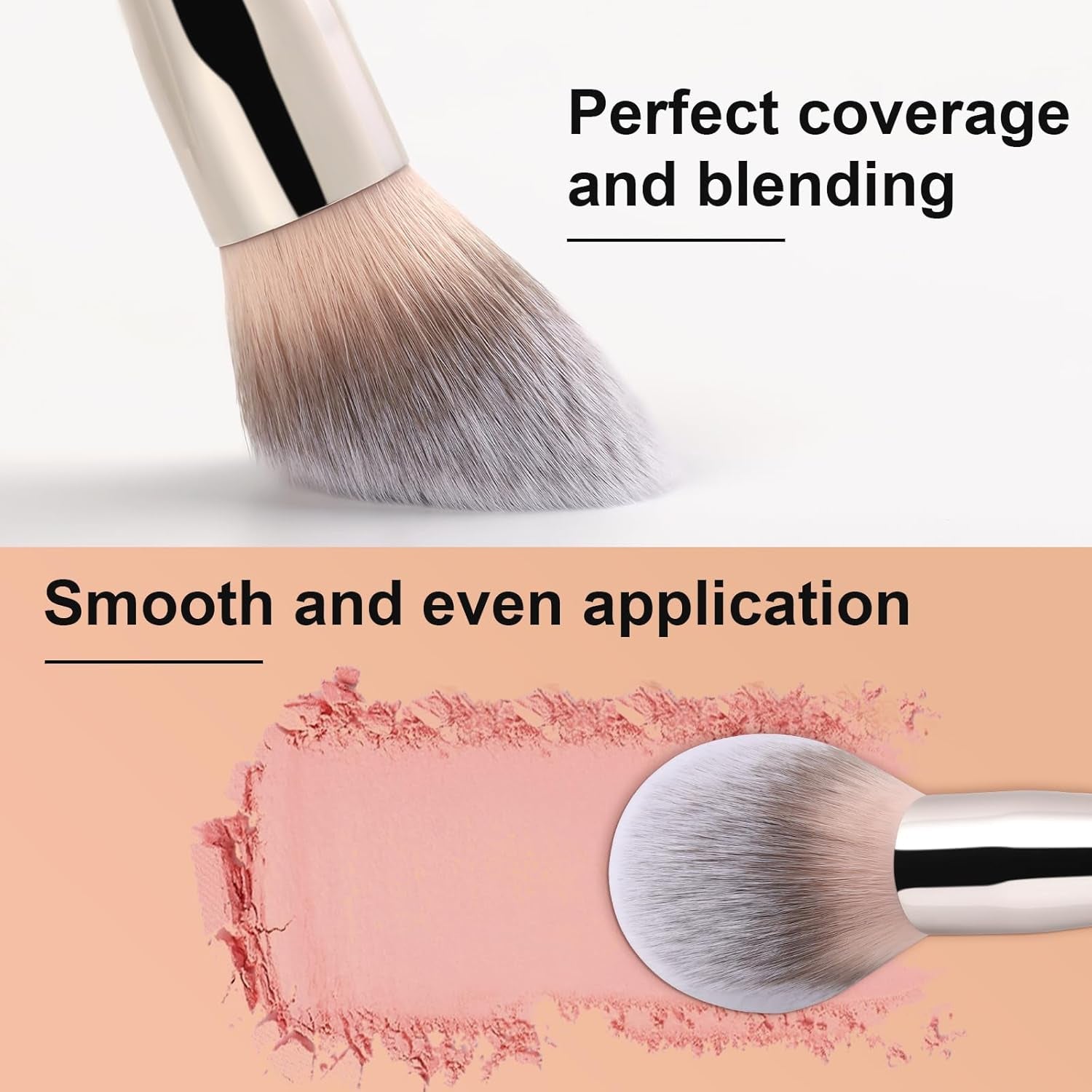 Oval Blush Brush, Ultra Plush Fluffy Synthetic Bristles Powder Brush for Contour Bronzer Cheek with Loose Powder