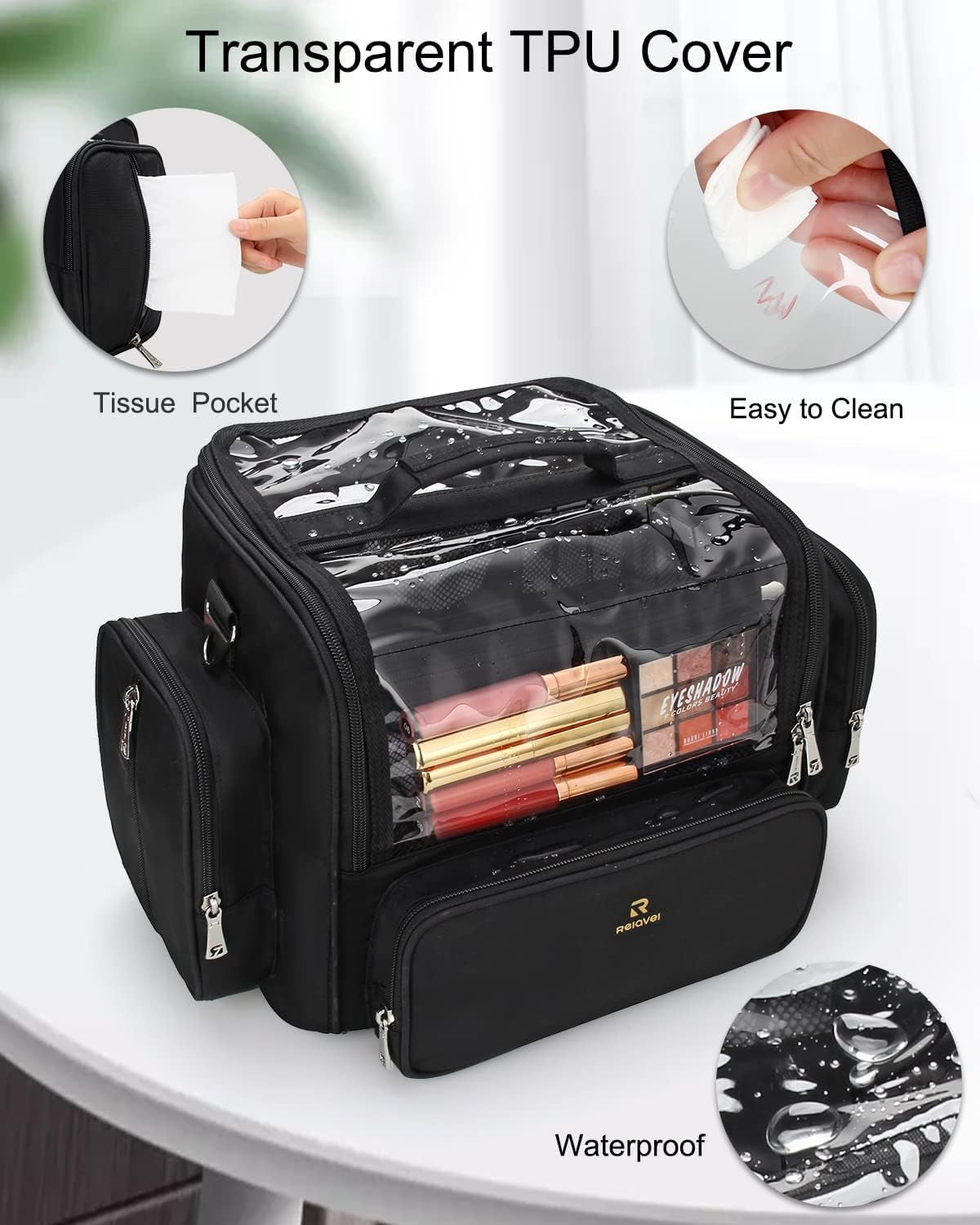 Makeup Brush Bag Extra Large Makeup Brush Case with 4 Small Bags Professional Makeup Artist Brush Holder Stand up Organizer for Travel with Adjustable Dividers and Shoulder Strap