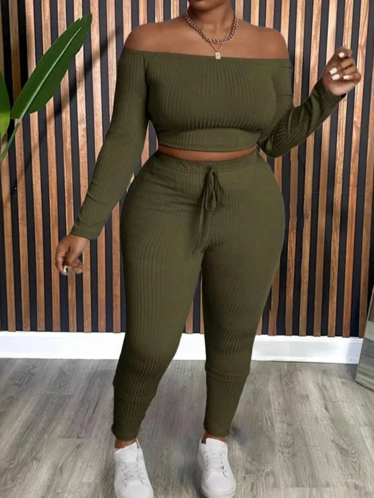 Plus Size Women’s 2-Piece Set – Long Sleeve Top & Pants - Dazzling Beauty Solution