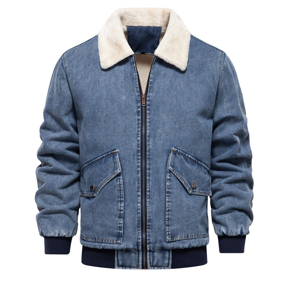 Men's Plush Denim Jacket In European Size - Dazzling Beauty Solution