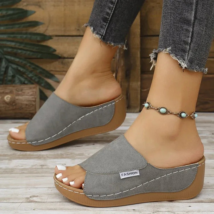 Summer Wedge Slides Slippers Fashion Fish Mouth Thick Bottom Roman Shoes Solid Color Beach Sandals For Women - Dazzling Beauty Solution