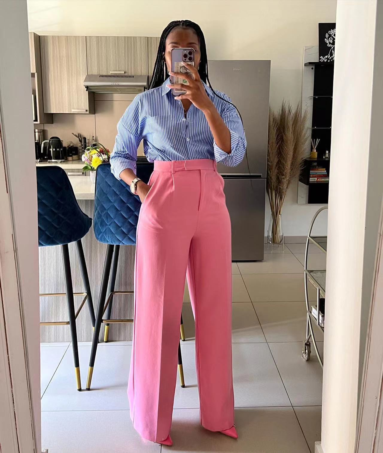 Women's High Waist Wide-Leg Pants - Straight Leg Trousers
