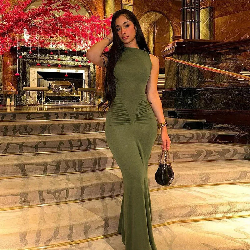 Women's Fashion Sleeveless Pleated High Waist Slim Fit Dress - Dazzling Beauty Solution