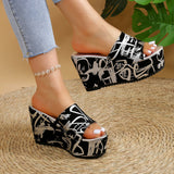 Round Toe Wedge Printed Slippers - Dazzling Beauty Solution