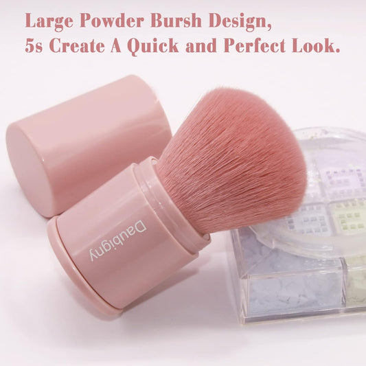 Retractable Kabuki Makeup Brush, Powder Brushes Foundation Travel Foundation Brush for Blush Bronzer & Powder (Pink)