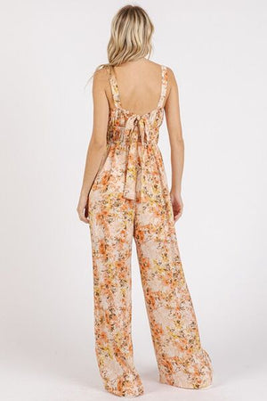 Mittoshop Flower Print Jumpsuit - Gathered Bust Sleeveless Style