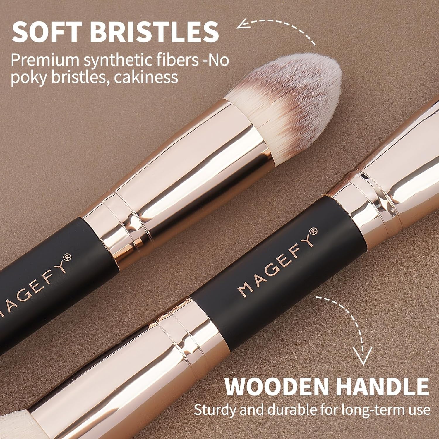 Foundation Makeup Brushes, 2Pcs Premium Double-Ended Makeup Brush (Flat/Angled/Angled Round/Tapered Top) for Buffing Liquid, Cream, Powder, Blending Contour Face Brush
