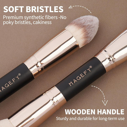 Foundation Makeup Brushes, 2Pcs Premium Double-Ended Makeup Brush (Flat/Angled/Angled Round/Tapered Top) for Buffing Liquid, Cream, Powder, Blending Contour Face Brush