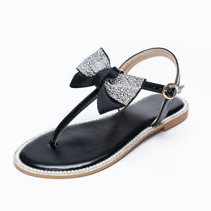Rhinestone Bow Ladies High End Flat Sandals - Dazzling Beauty Solution