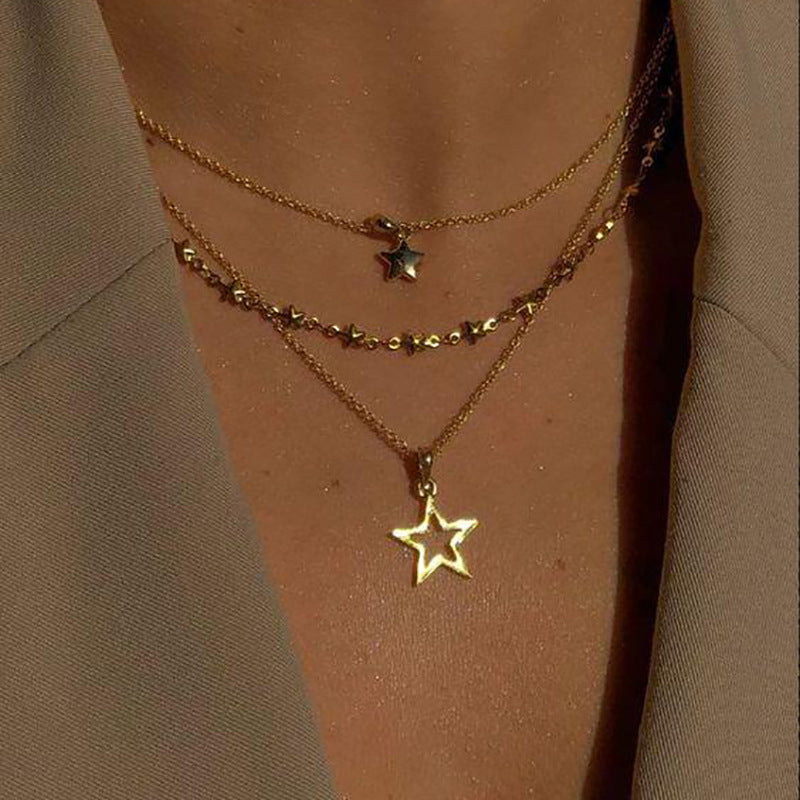 Ins Style Star Pendant Necklace – Women’s Alloy Water Wave Chain - Dazzling Beauty Solution