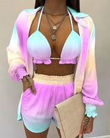 Women's Summer Solid Color Printing 3-piece Suit - Dazzling Beauty Solution