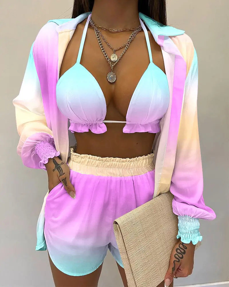 Women's Summer Solid Color Printing 3-piece Suit - Dazzling Beauty Solution