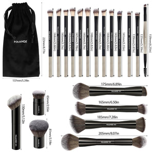 20 PCS Foundation Makeup Brush Set, Double-Ended Kabuki Contour Brush for Liquid Powder Concealer Blending Blush Face Makeup Tools (Black)