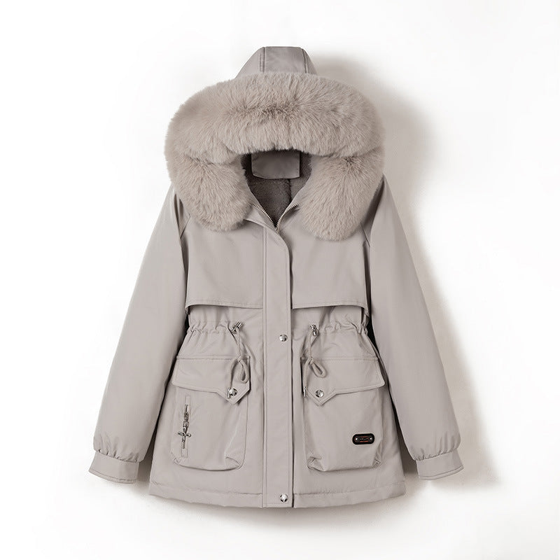 Fur Collar Fashionable All-matching Jacket Hooded Warm Cotton-padded Coat - Dazzling Beauty Solution
