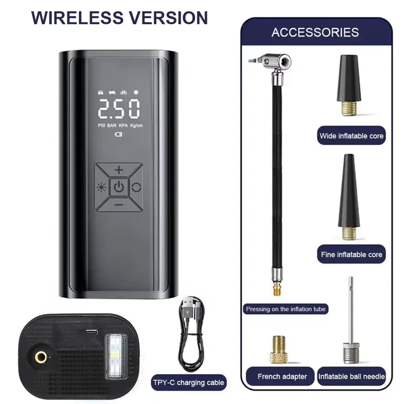 Wireless Tire Inflator – 150PSI, 5 Modes, LED & Auto Stop - Dazzling Beauty Solution