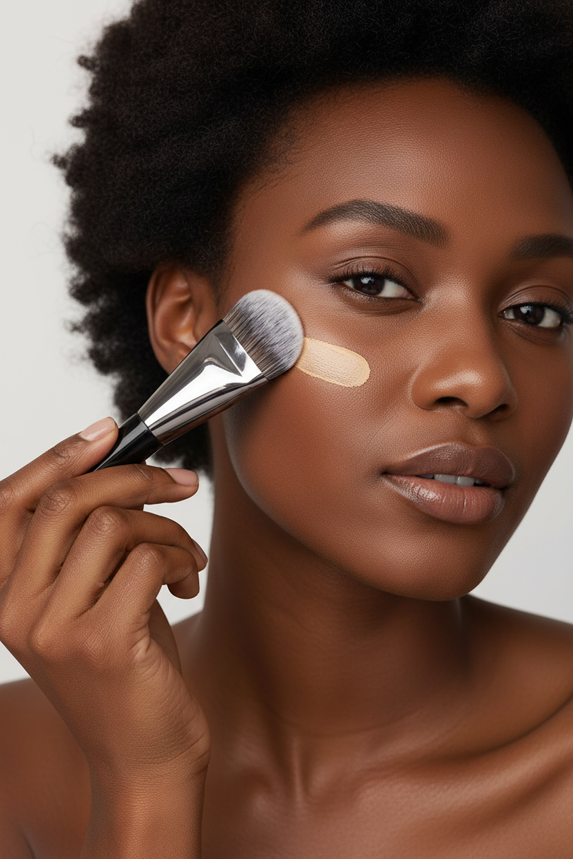 Black Woman Applying Foundation with LOYBJ Brush