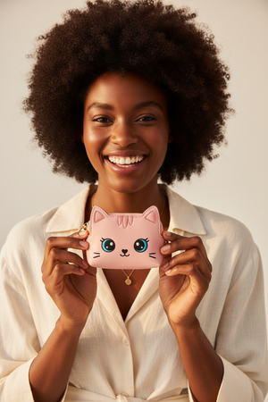 Black Woman Holding Cute Cat Wallet