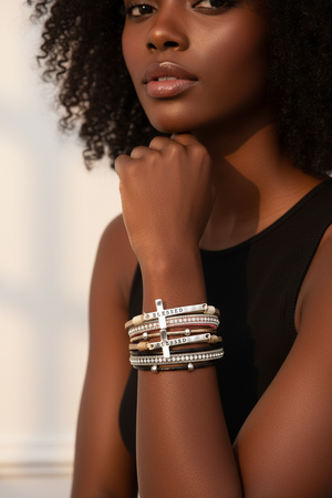 Black Woman Wearing Boho Cross Wrap Bracelet