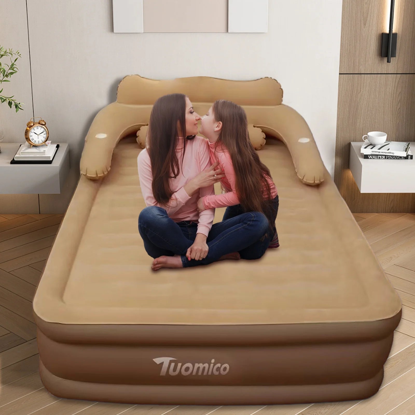 18In Queen Air Mattress with Headboard, Inflatable Mattress Airbed for Camping