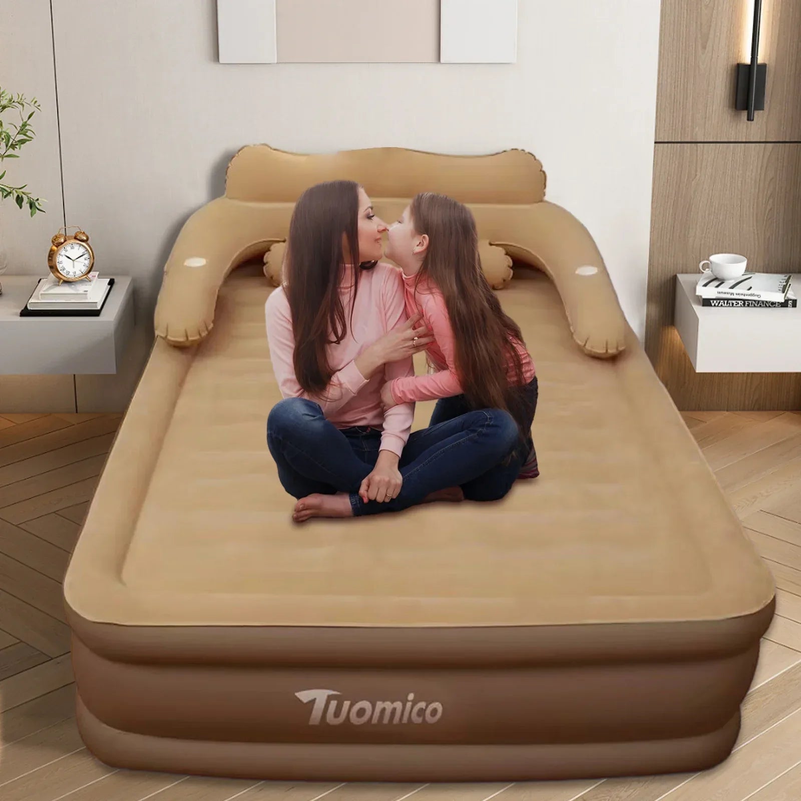 18In Queen Air Mattress with Headboard, Inflatable Mattress Airbed for Camping - Dazzling Beauty Solution