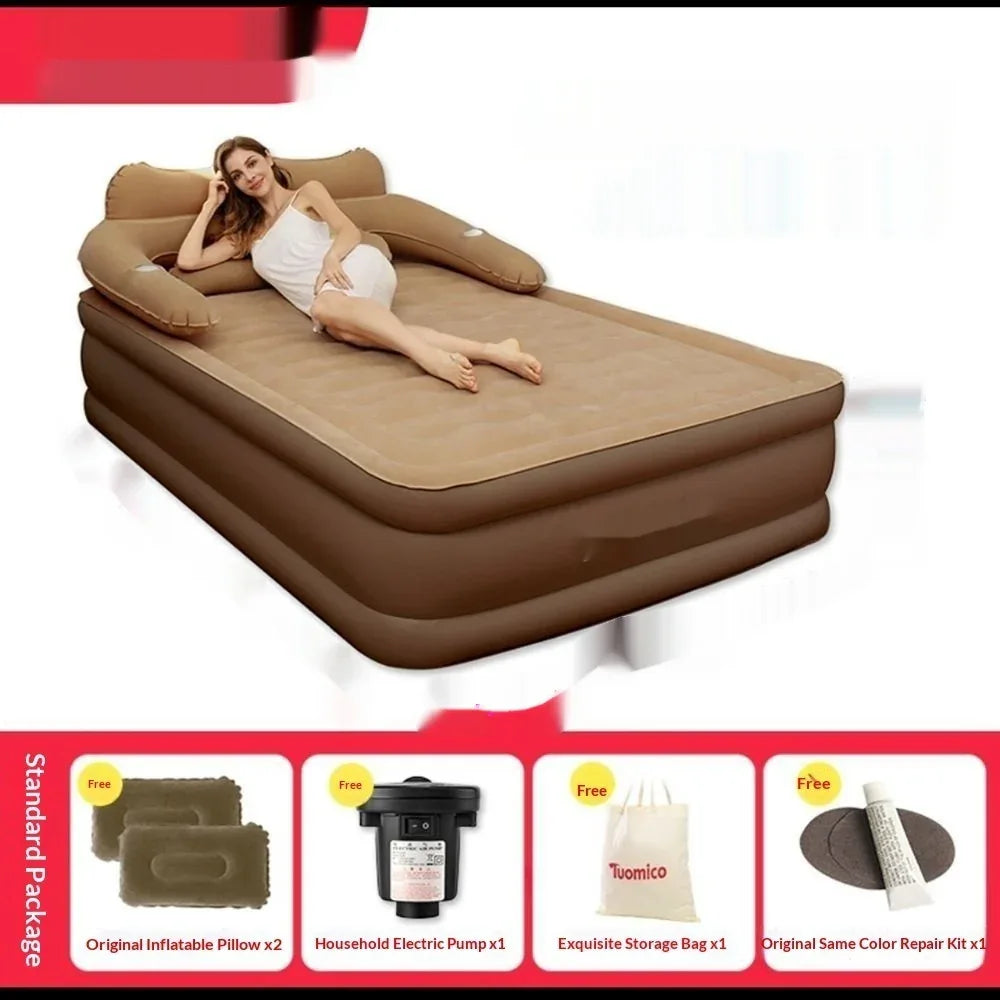 Queen Size Inflatable Bed with Backrest 203x152x48cm - Portable Camping Air Mattress - Dazzling Beauty Solution