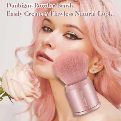 Retractable Kabuki Makeup Brush, Powder Brushes Foundation Travel Foundation Brush for Blush Bronzer & Powder (Pink)