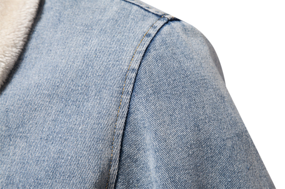 Men's Plush Denim Jacket In European Size - Dazzling Beauty Solution