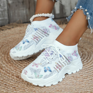 Women’s Butterfly Print Mesh Sneakers – Casual Flat Sports Shoes - Dazzling Beauty Solution