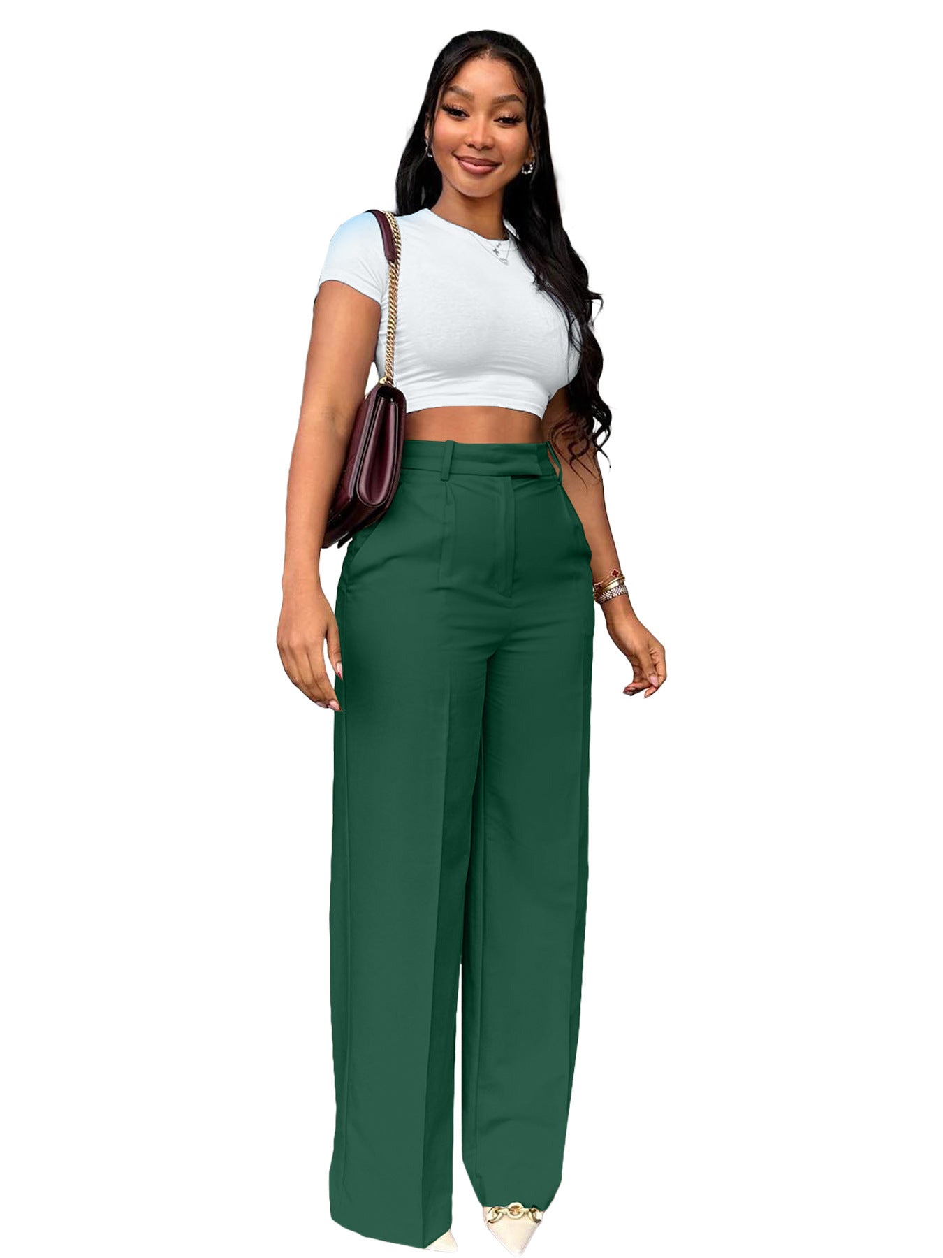 Women's High Waist Wide-Leg Pants - Straight Leg Trousers