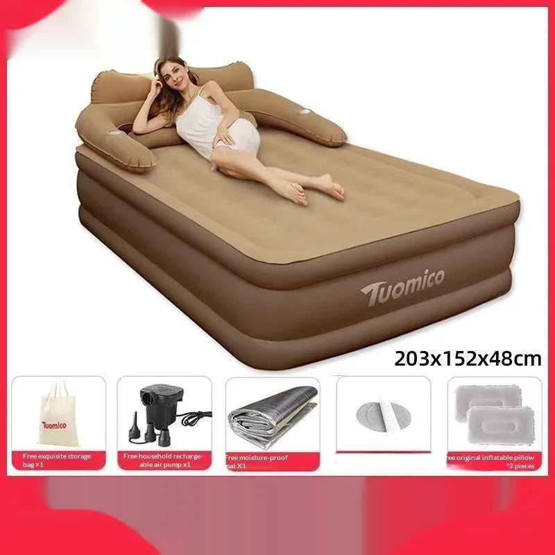 Queen Size Inflatable Bed with Backrest 203x152x48cm - Portable Camping Air Mattress - Dazzling Beauty Solution