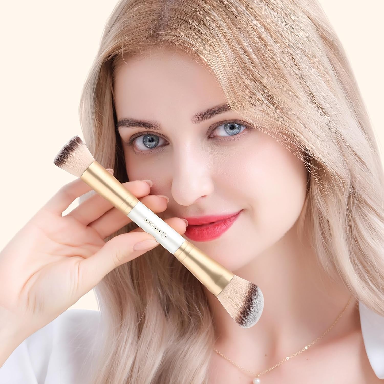 Makeup Brushes Duo End Foundation Contour Powder and Buffer Brush Bronzer Double Makeup Brush Set 2Pcs White