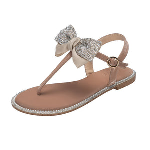 Rhinestone Bow Ladies High End Flat Sandals - Dazzling Beauty Solution