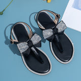 Rhinestone Bow Ladies High End Flat Sandals - Dazzling Beauty Solution