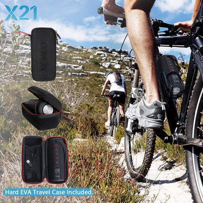 X21 Portable Outdoor Wireless Bluetooth Speaker Waterproof with FM Radio, Micro SD Card Slot, AUX for Shower - Hard Travel Case Included