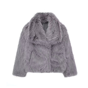 Winter Plush Coat Fashion Warm Thicken Fluffy Lapel Jacket Outwear Casual Long Sleeve Tops Womens Clothing - Dazzling Beauty Solution