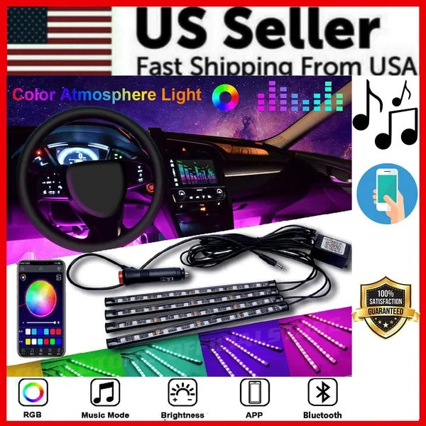 4X 48LED RGB Car Interior Atmosphere Light Strip Bar Bluetooth APP Music Control - Dazzling Beauty Solution