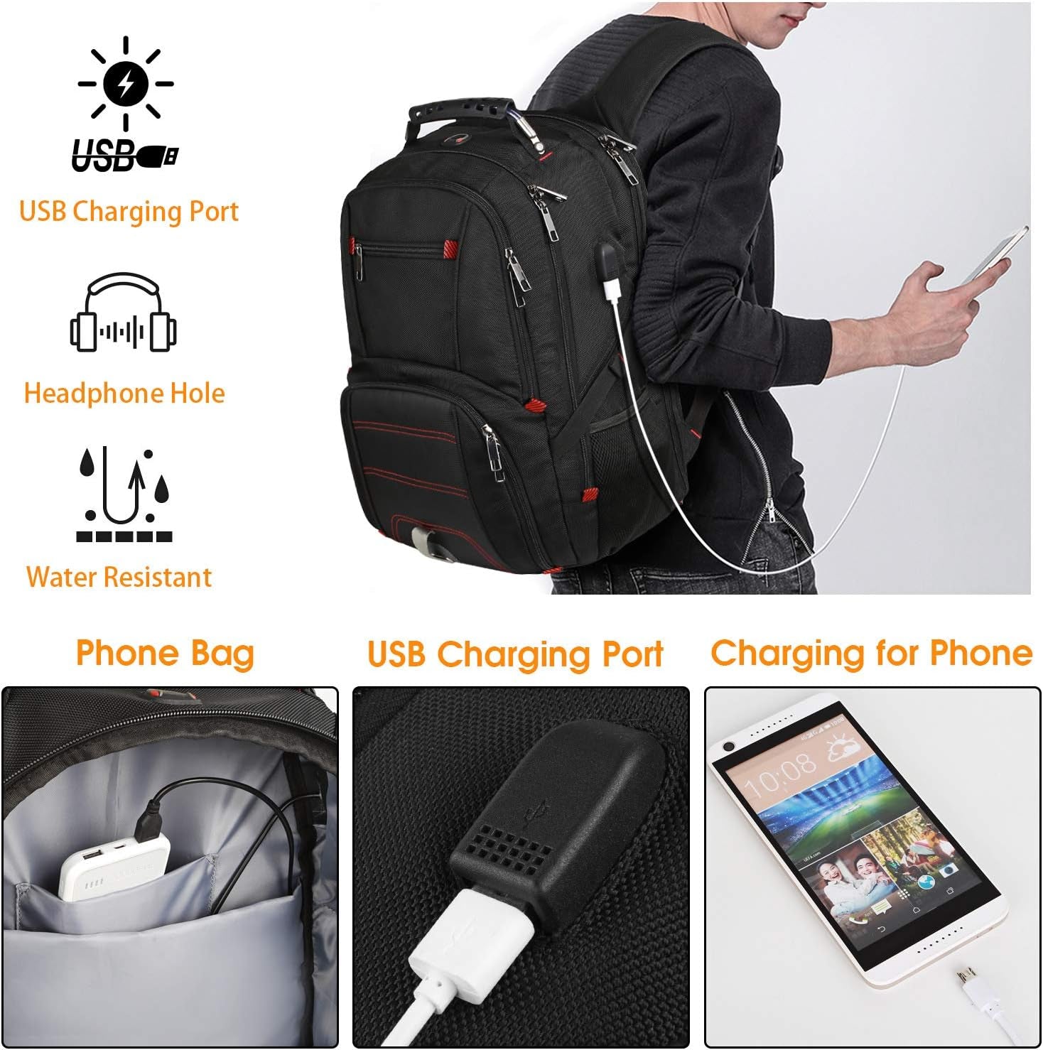 Travel Laptop Backpack, Extra Large Backpack for Men Women with USB Charging Port, TSA Friendly Heavy Duty Big Business Computer Bag Tech Backpacks Bag Fit 17 Inch Laptops, RFID Backbag