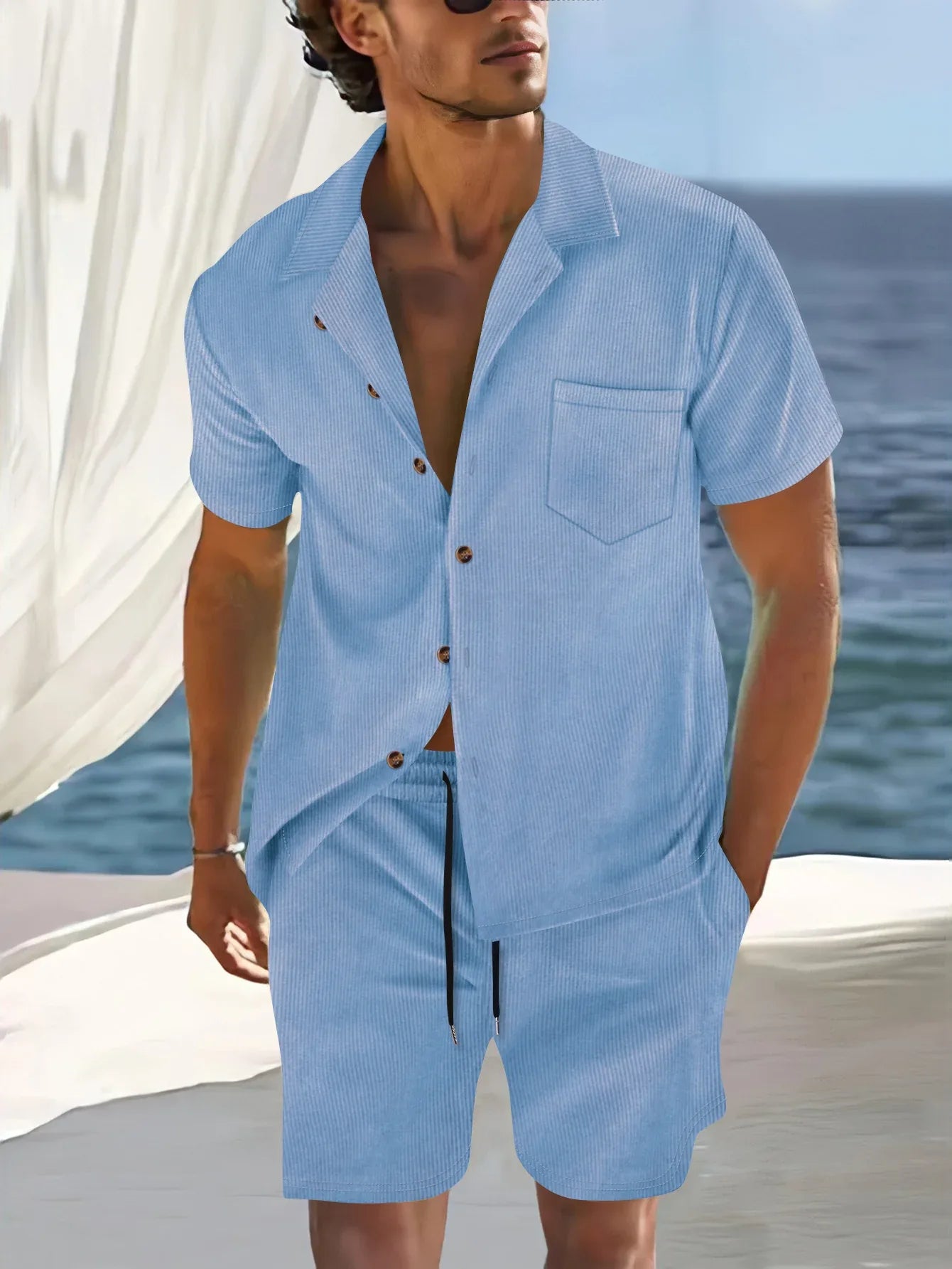 Men's summer thin suit casual sportswear summer shorts shirt - Dazzling Beauty Solution