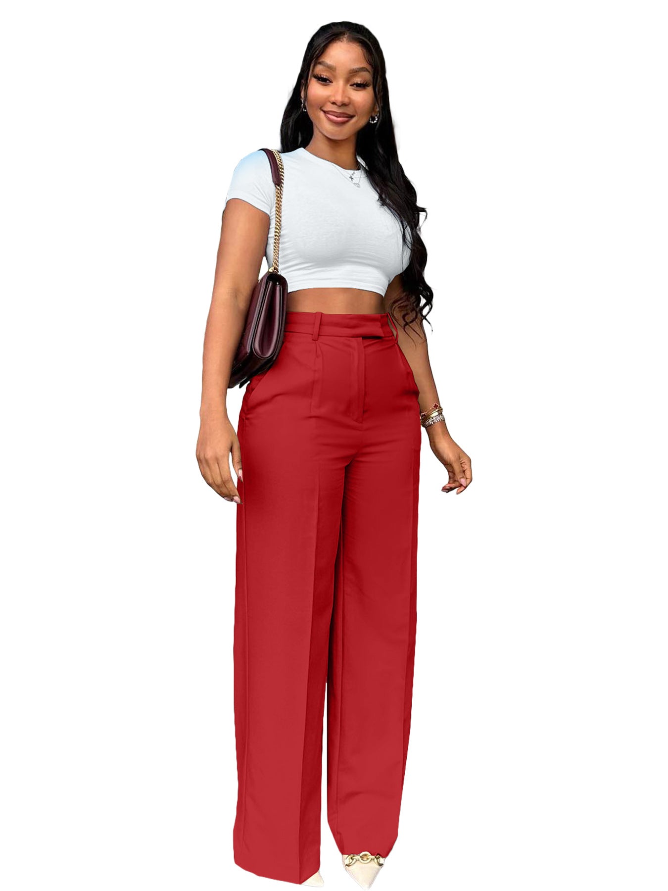 Women's High Waist Wide-Leg Pants - Straight Leg Trousers