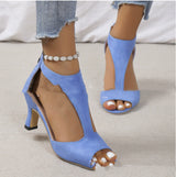 Women's Zippered High Heeled Fish Beak Sandals - Dazzling Beauty Solution