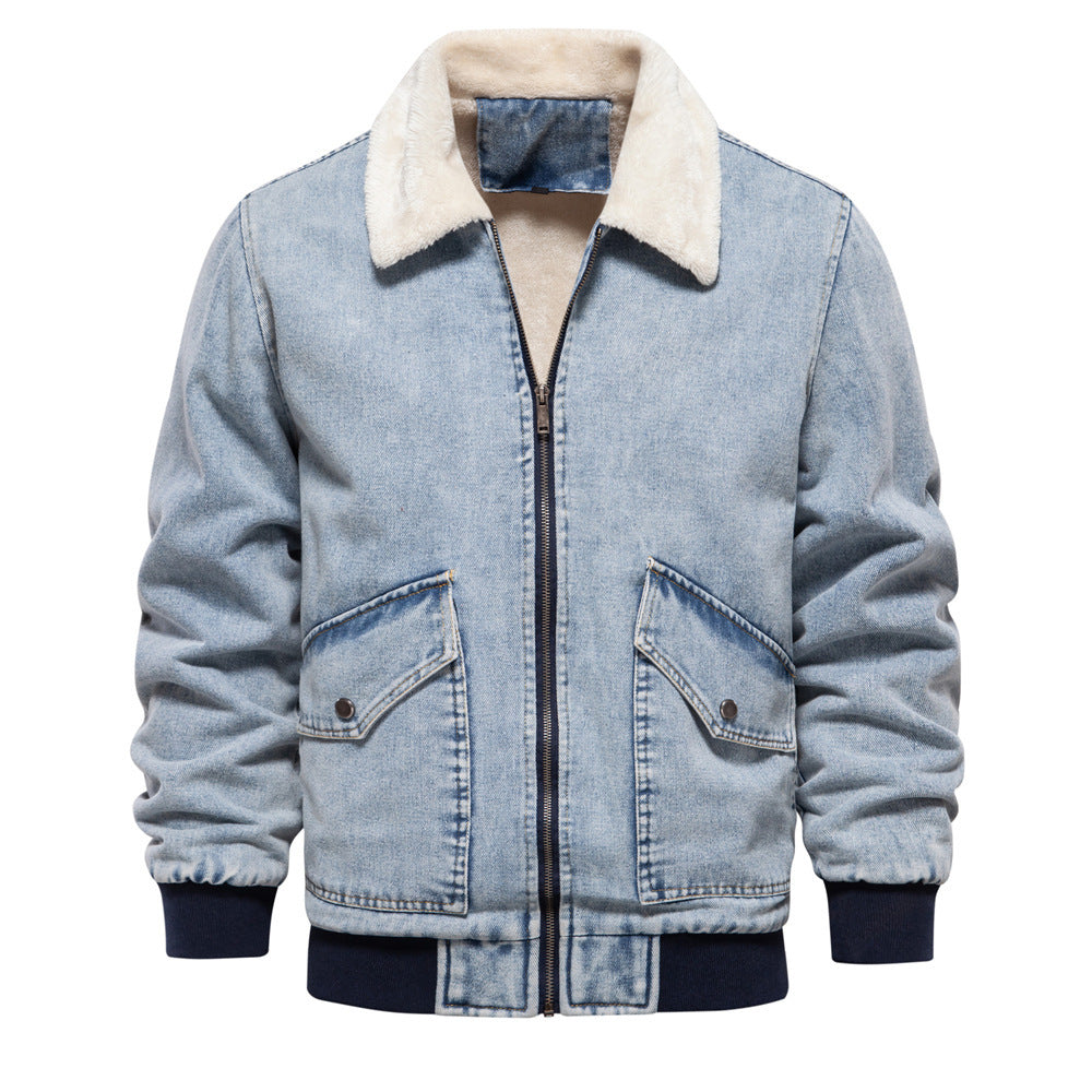 Men's Plush Denim Jacket In European Size - Dazzling Beauty Solution